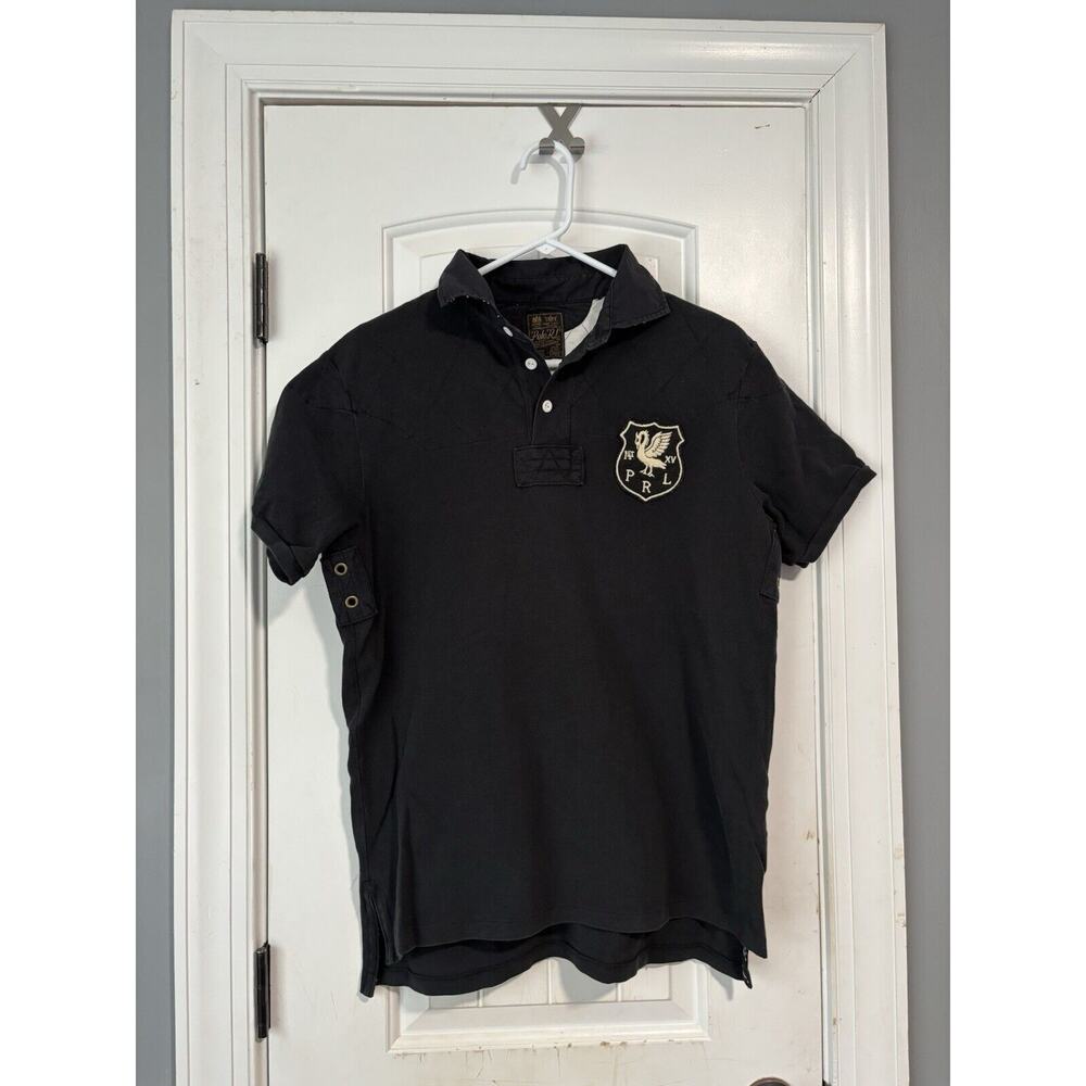 RARE Polo Ralph Lauren Patchwork #15 Polo Shirt‎ Black White Size L Vintage